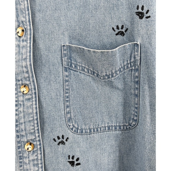 Vtg Women Denim Shirt XL Cats Kitties Handpainted Signed Grannycore  Artsy Boho - Picture 4 of 8